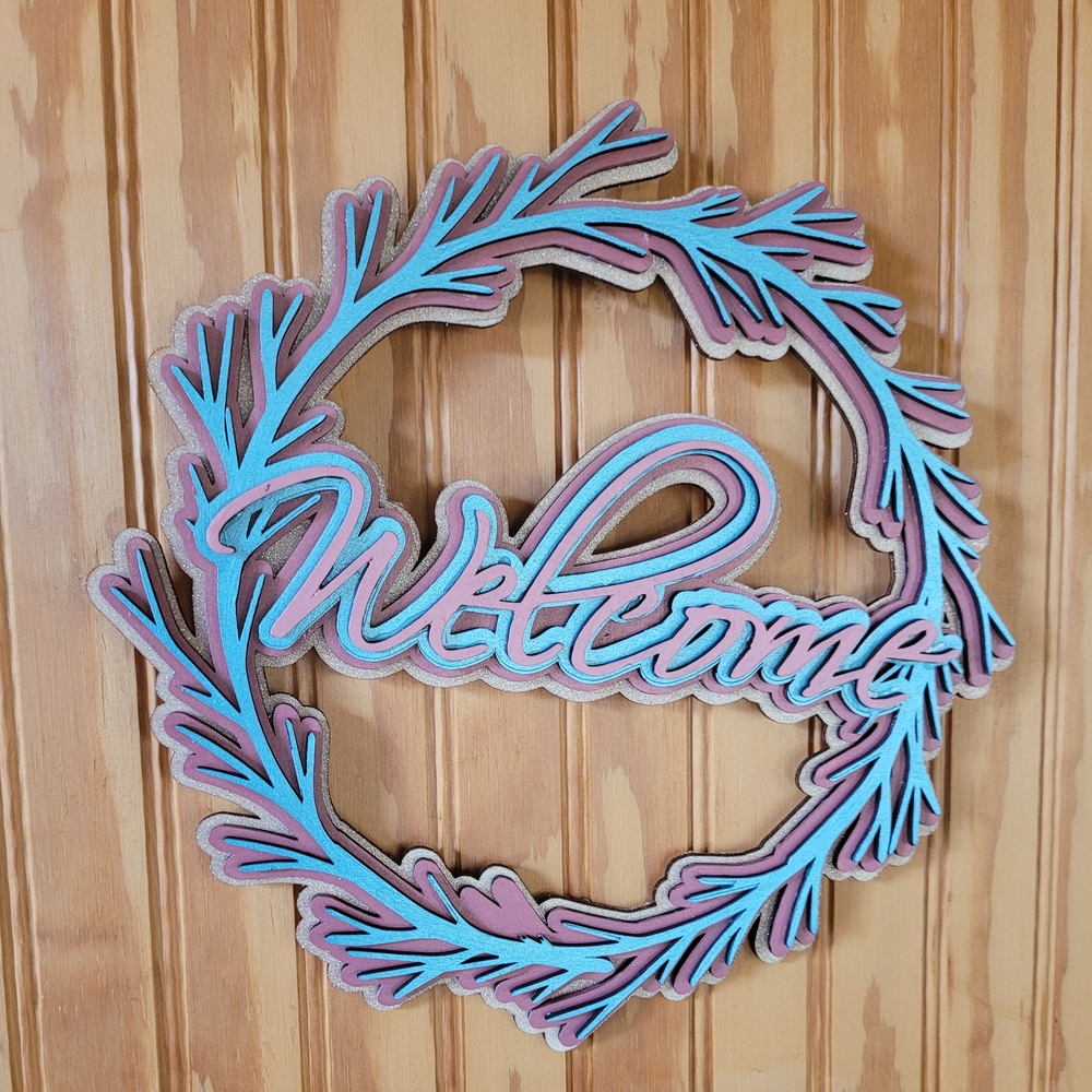 Handmade Mauve and Teal Artful Welcome Wreath